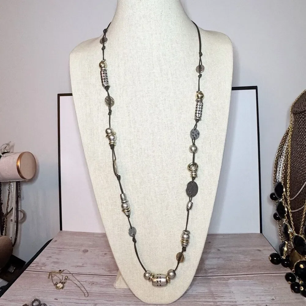 Chico’s Mixed Metal Gold Silver Bohemian Chunky Beaded Long Necklace 30”